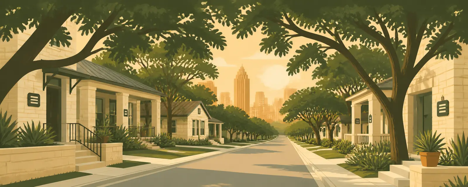 Austin residential street at golden hour